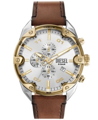 Men's Spiked Chronograph Brown Leather Watch 49mm