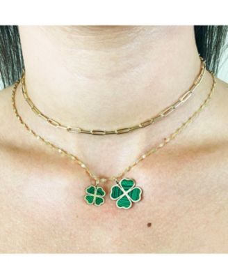 Malachite Lucky Clover Charm 14K Gold 18 millimeters