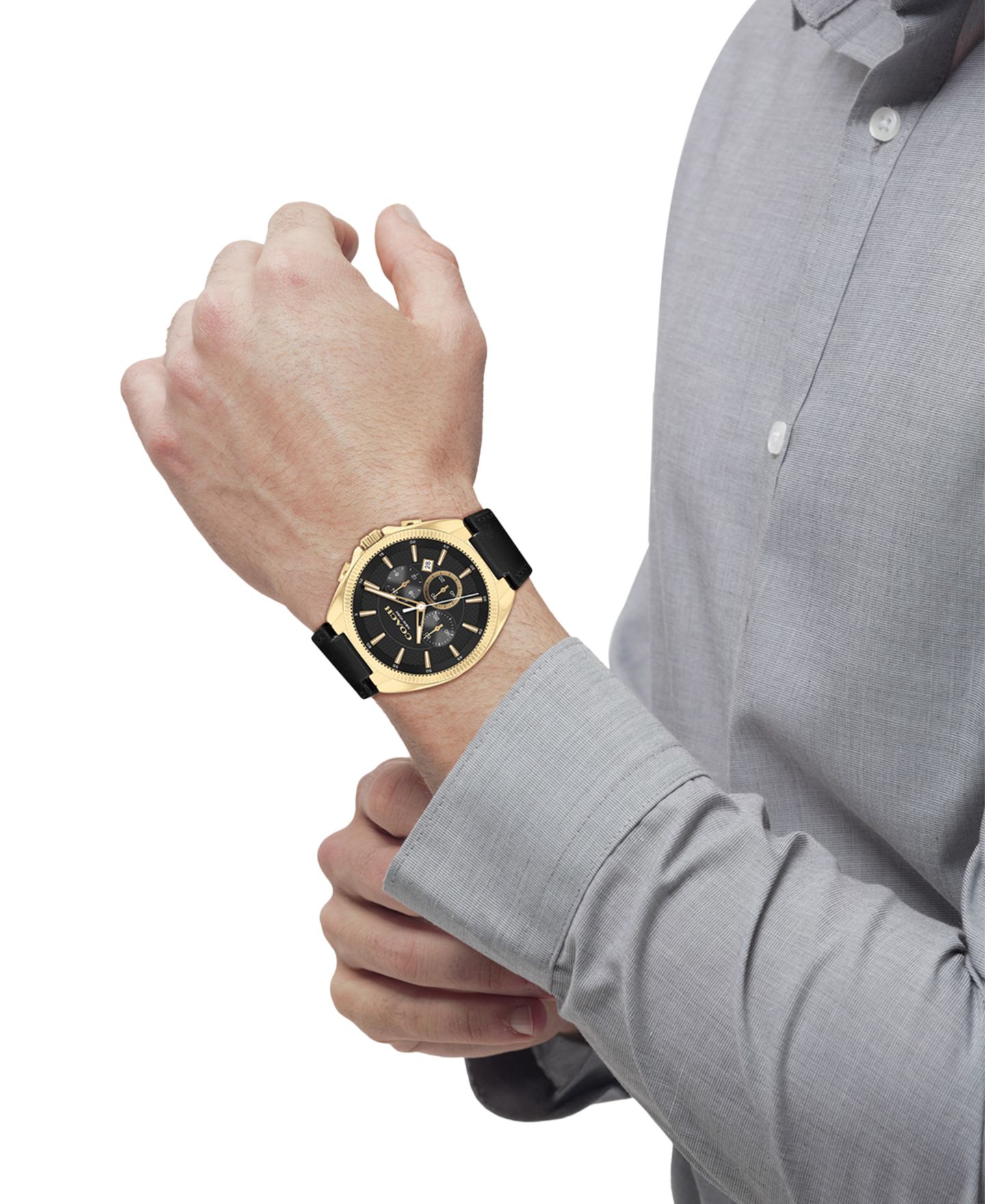 Мужские часы Coach Jackson Black Leather Strap Watch 45mm — фото 4