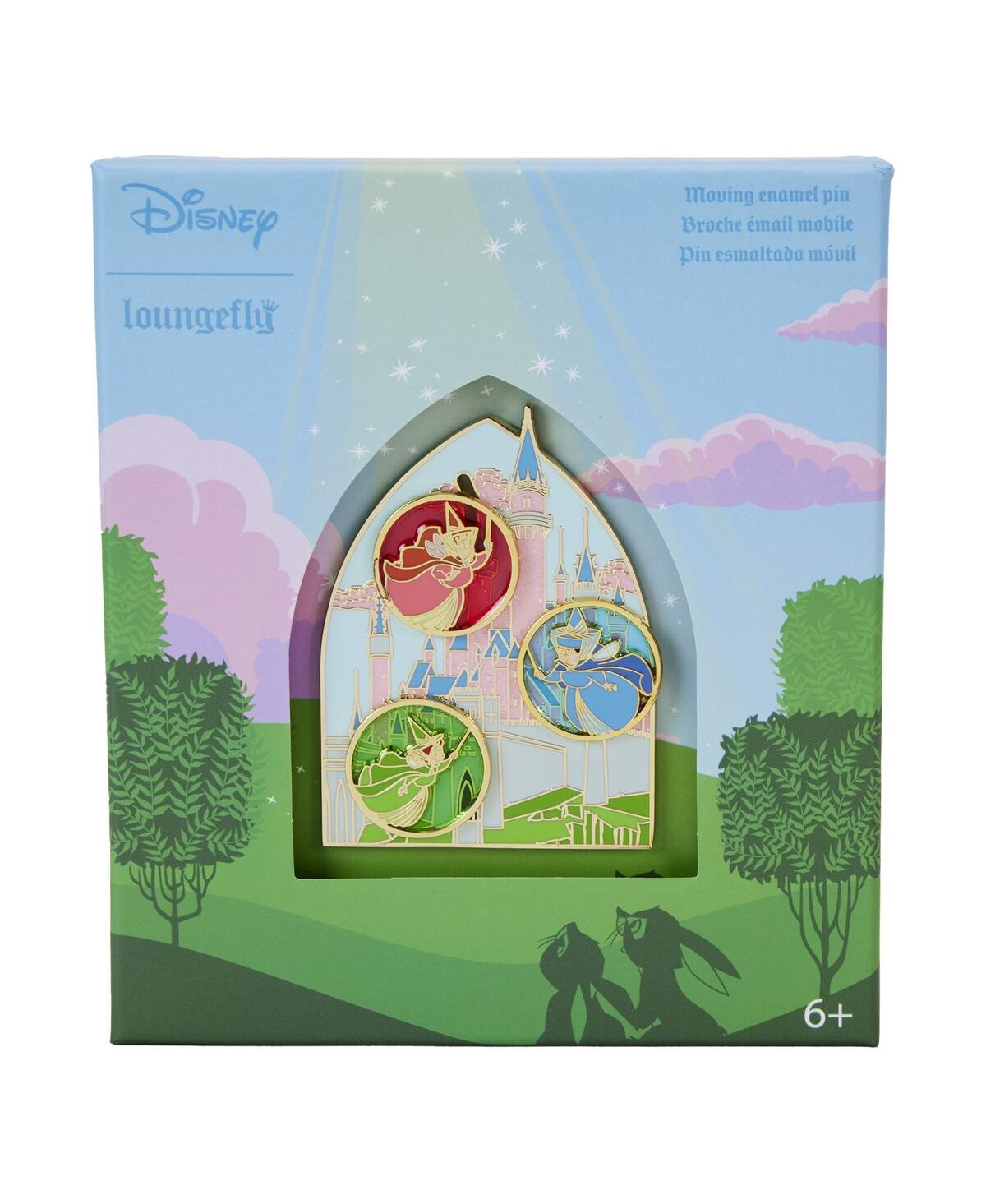 Sleeping Beauty Stained Glass Fairies Sliding Pin - Multi