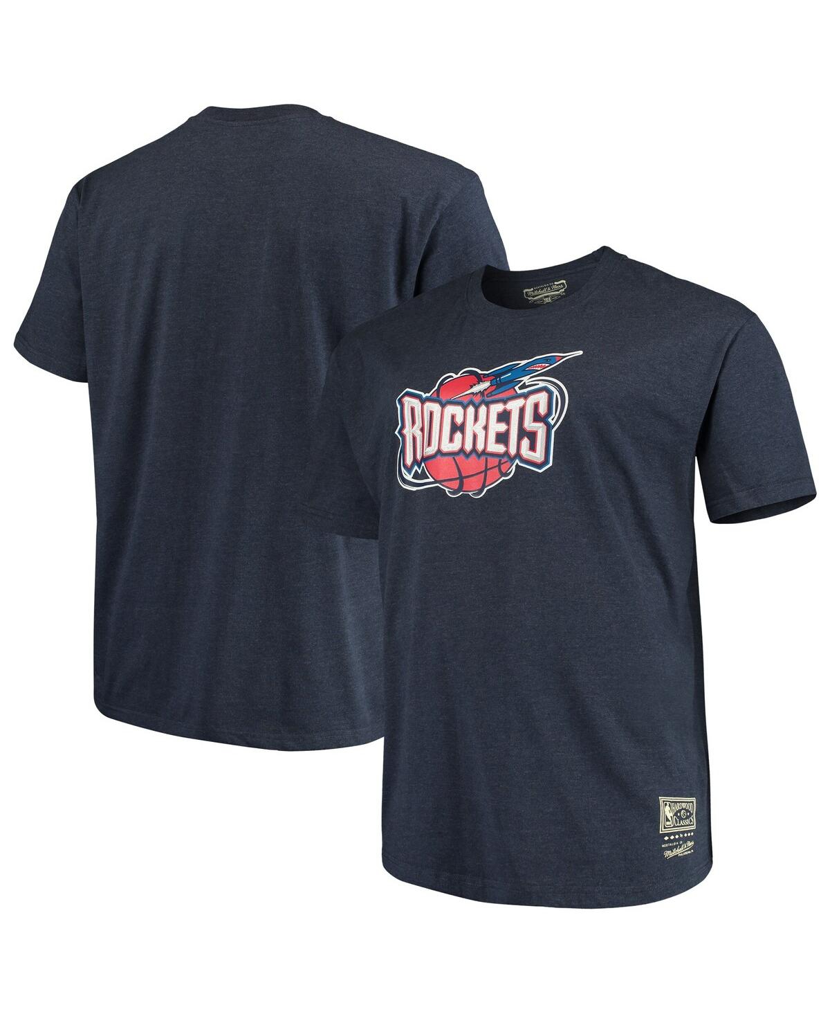 Men's Mitchell & Ness Navy Distressed Houston Rockets Big and Tall Hardwood Classics Vintage-Like Logo T-shirt - Navy