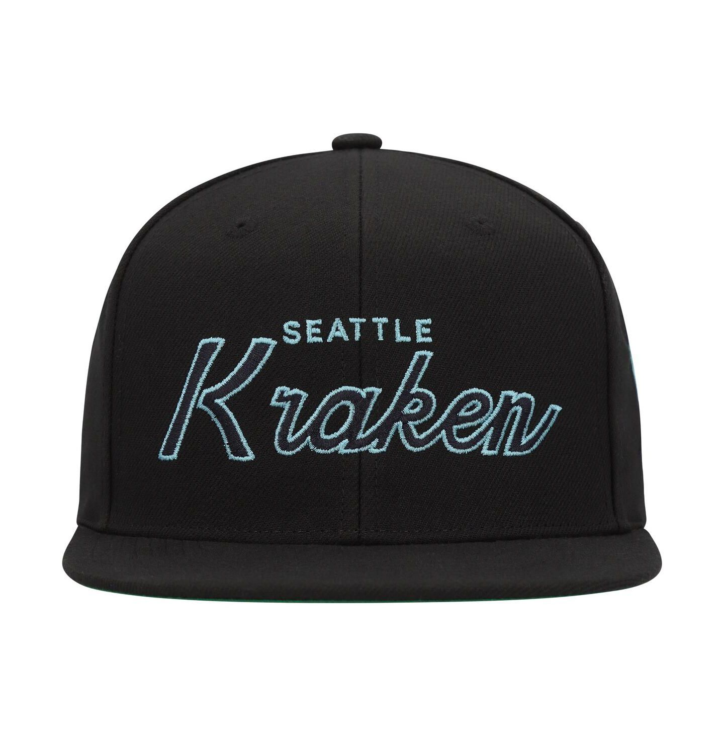 Мужская кепка Mitchell & Ness Black Seattle Kraken Core Team Script 2.0 Snapback Hat — фото 2