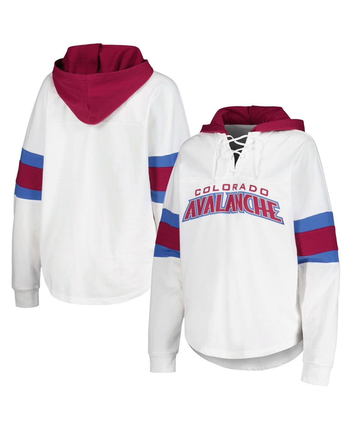 Women's G-iii 4Her by Carl Banks White, Burgundy Colorado Avalanche Goal Zone Long Sleeve Lace-Up Hoodie T-shirt - White, Burgundy