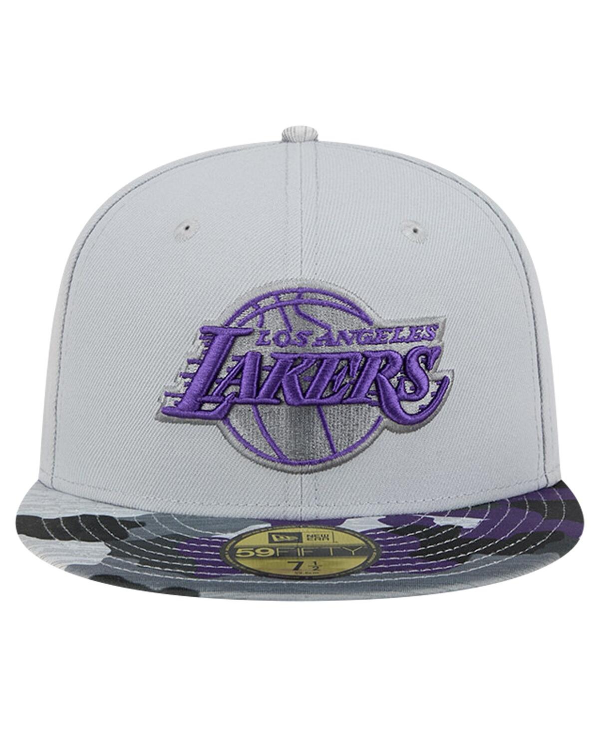 Men's New EraLos Angeles Lakers Active Color Camo Visor 59FIFTY Fitted Hat - Gray