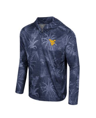 Men's Navy West Virginia Mountaineers Palms Printed Lightweight Quarter-Zip Hooded Top