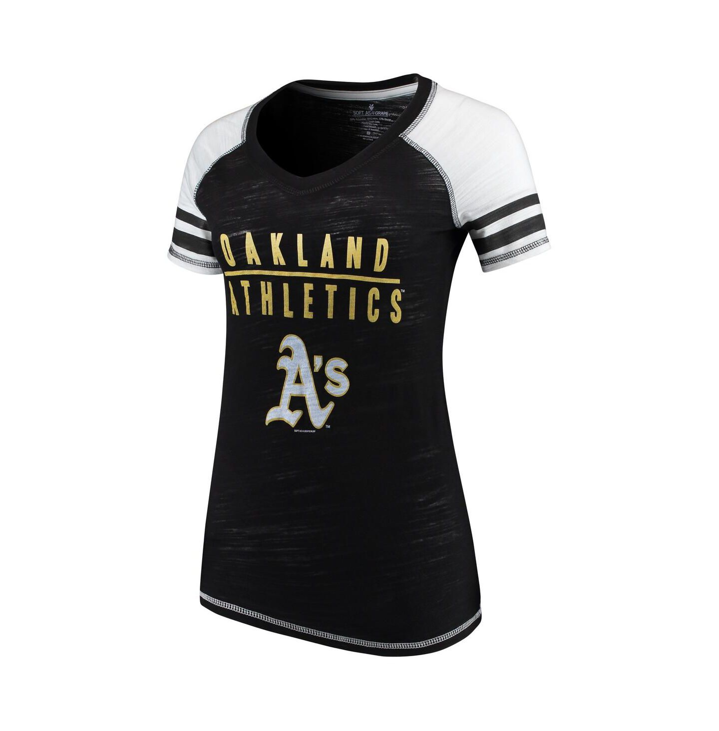 Женская футболка Soft As A Grape Black Oakland Athletics Color Block V-Neck — фото 1