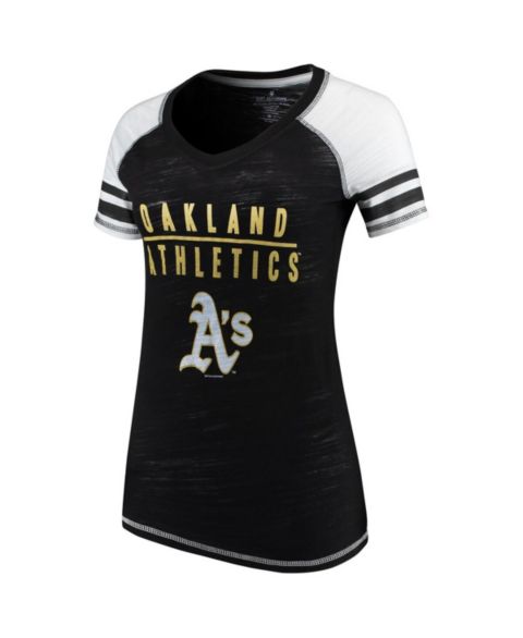 Женская футболка Soft As A Grape Black Oakland Athletics Color Block V-Neck