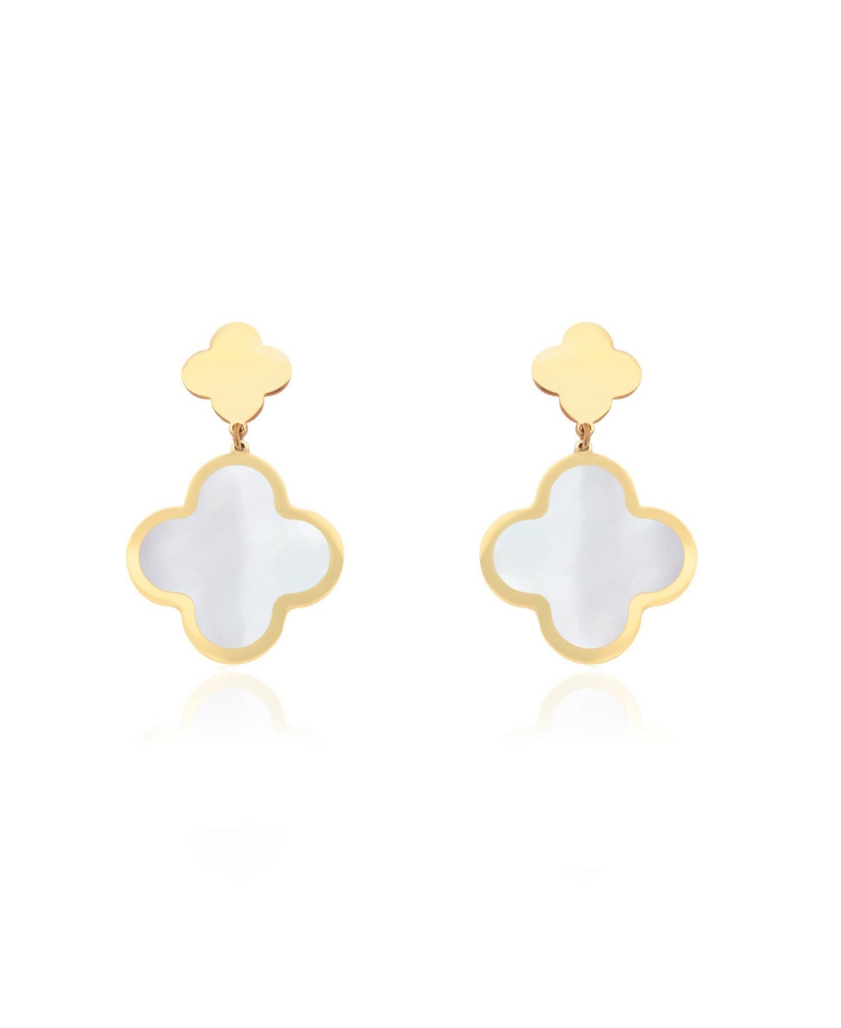 Mother of Pearl and Gold Clover Drop Earrings - White