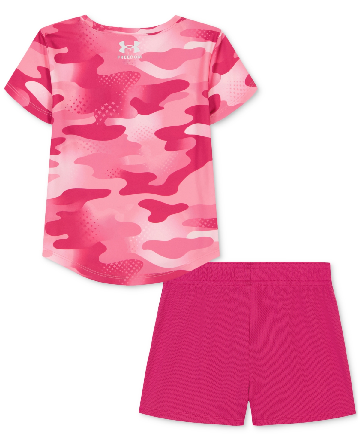 Shop Under Armour Toddler & Little Girls Freedom Camo T-shirt & Shorts, 2 Piece Set In Astro Pink