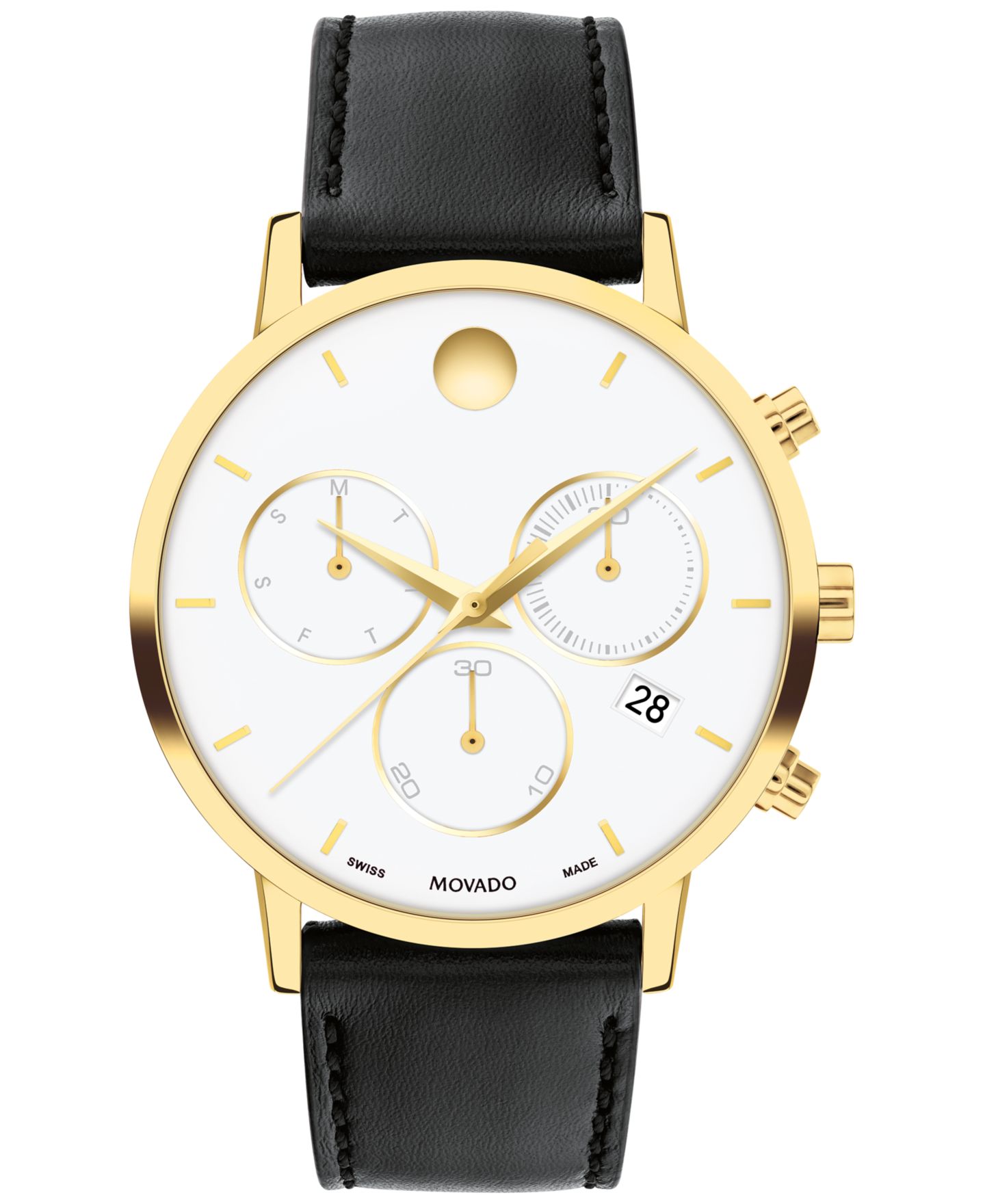 Мужские часы Movado Swiss Chronograph Museum Classic Black Leather Strap Watch 42mm — фото 1