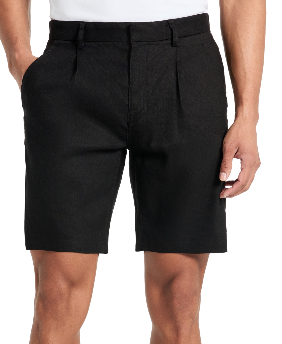 Kenneth Cole Men's Solid Pleated 8" Performance Shorts In Black