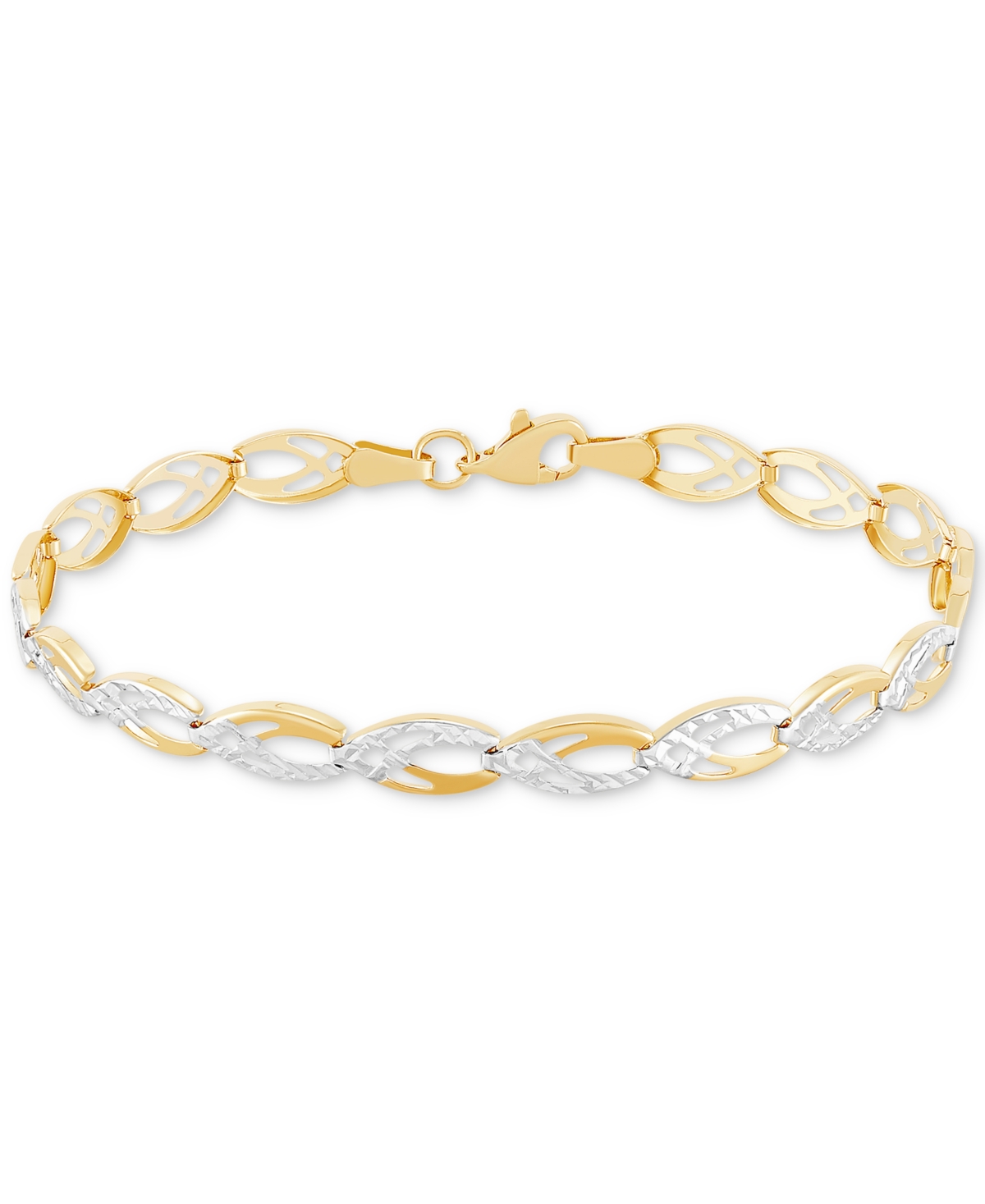 Macy's Fancy Two-tone Polished Link Bracelet In 10k Gold