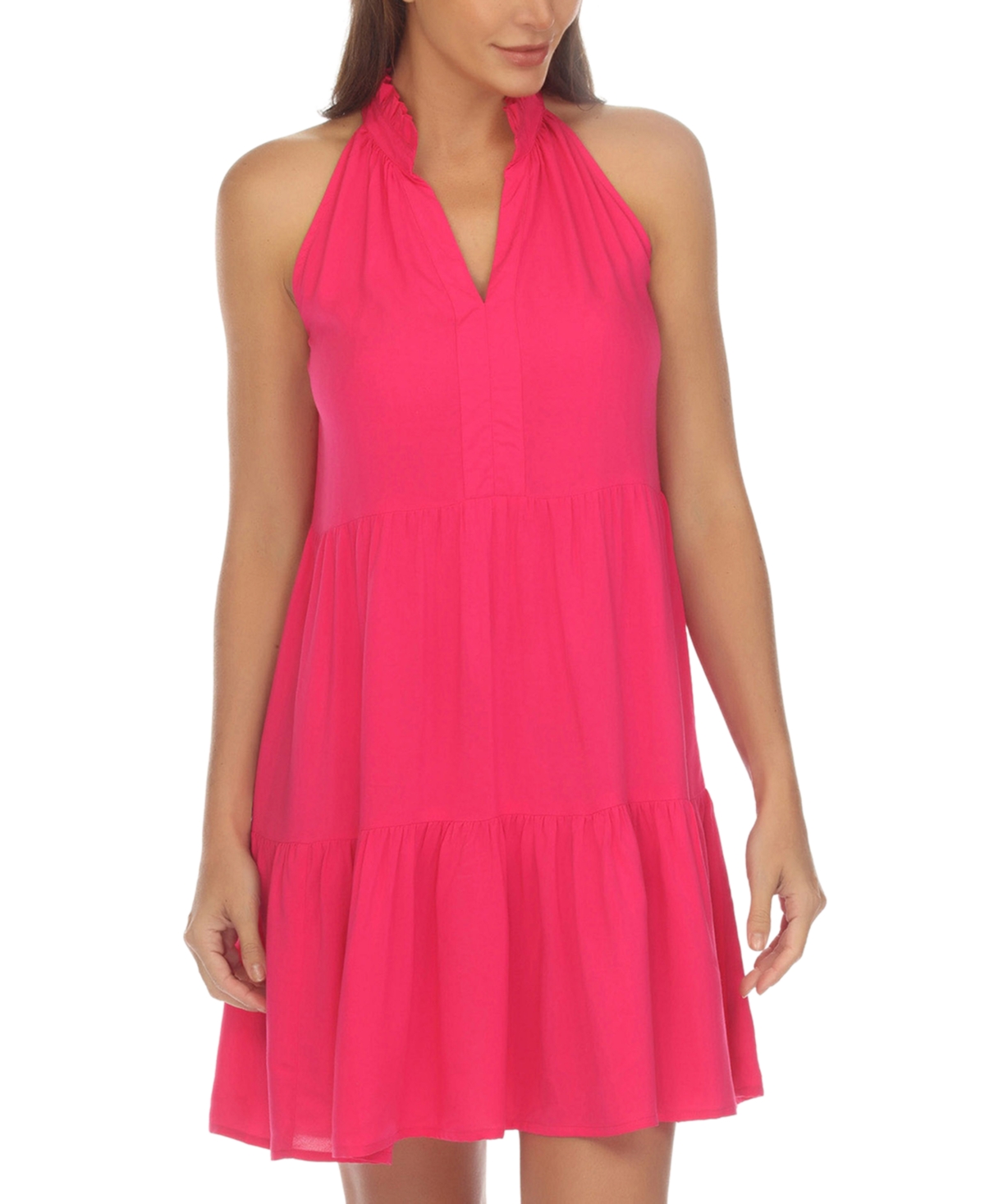 Shop Raviya Women's V-neck Tiered Dress Cover-up In Shocking Pink