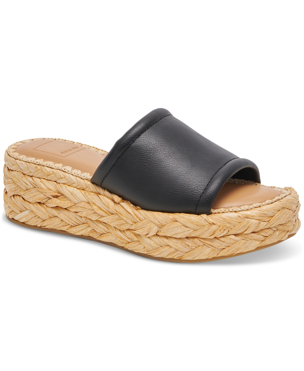 Shop Dolce Vita Women's Chavi Raffia Flatform Slide Sandals In Black Leather