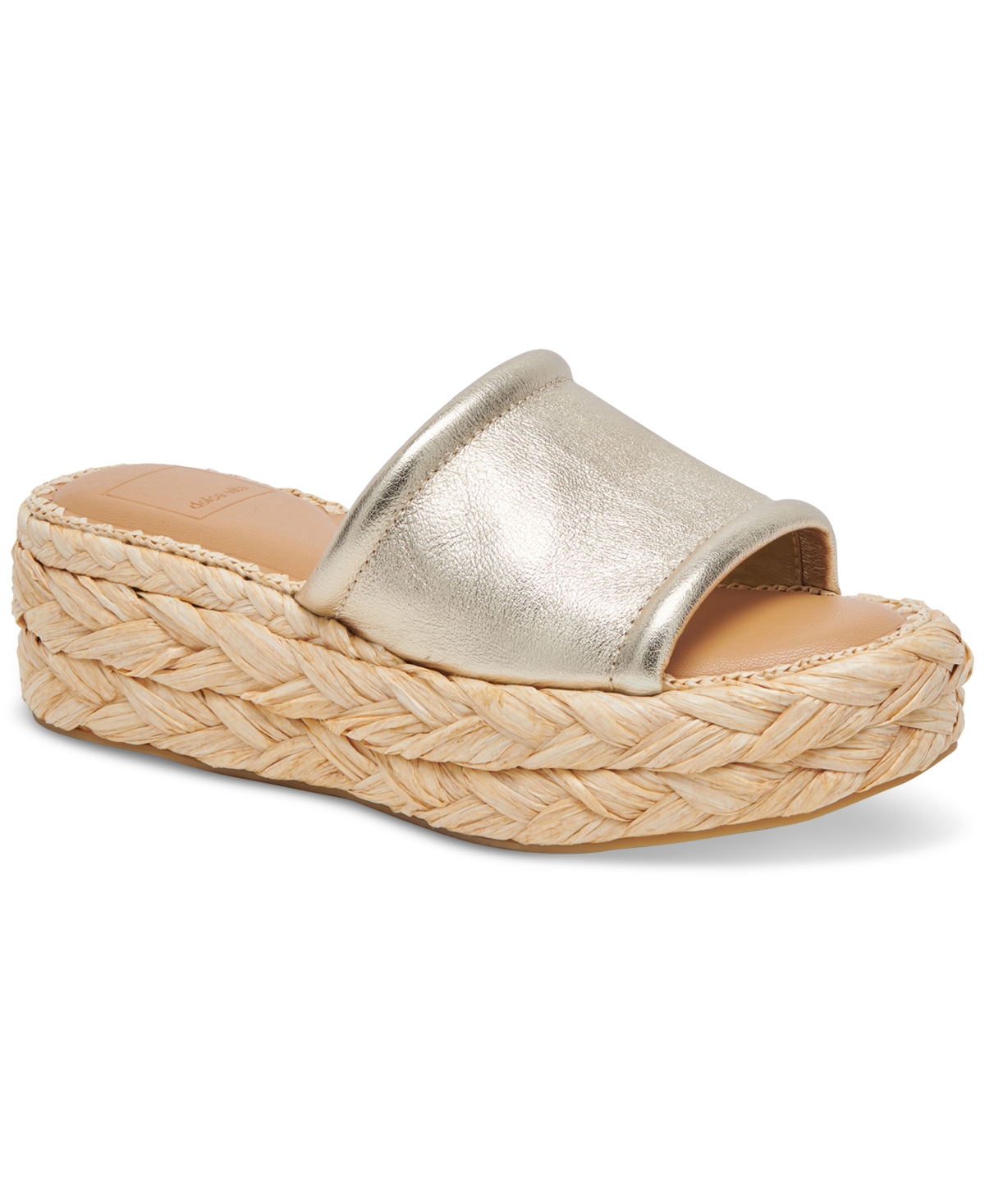 Shop Dolce Vita Women's Chavi Raffia Flatform Slide Sandals In Light Gold Metallic