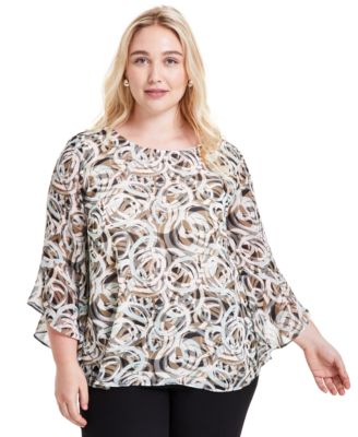 Kasper - Plus Size Printed 3/4-Sleeve Blouse
