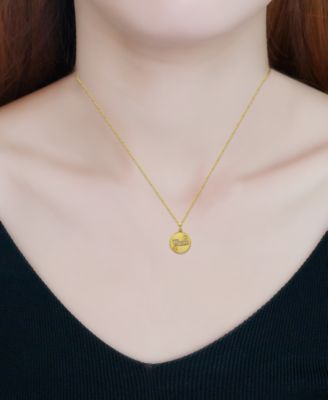 Cubic Zirconia Mom Heart Disc Pendant Necklace in 18k Gold-Plated Sterling Silver, 16" + 2" extender, Created for Macy's