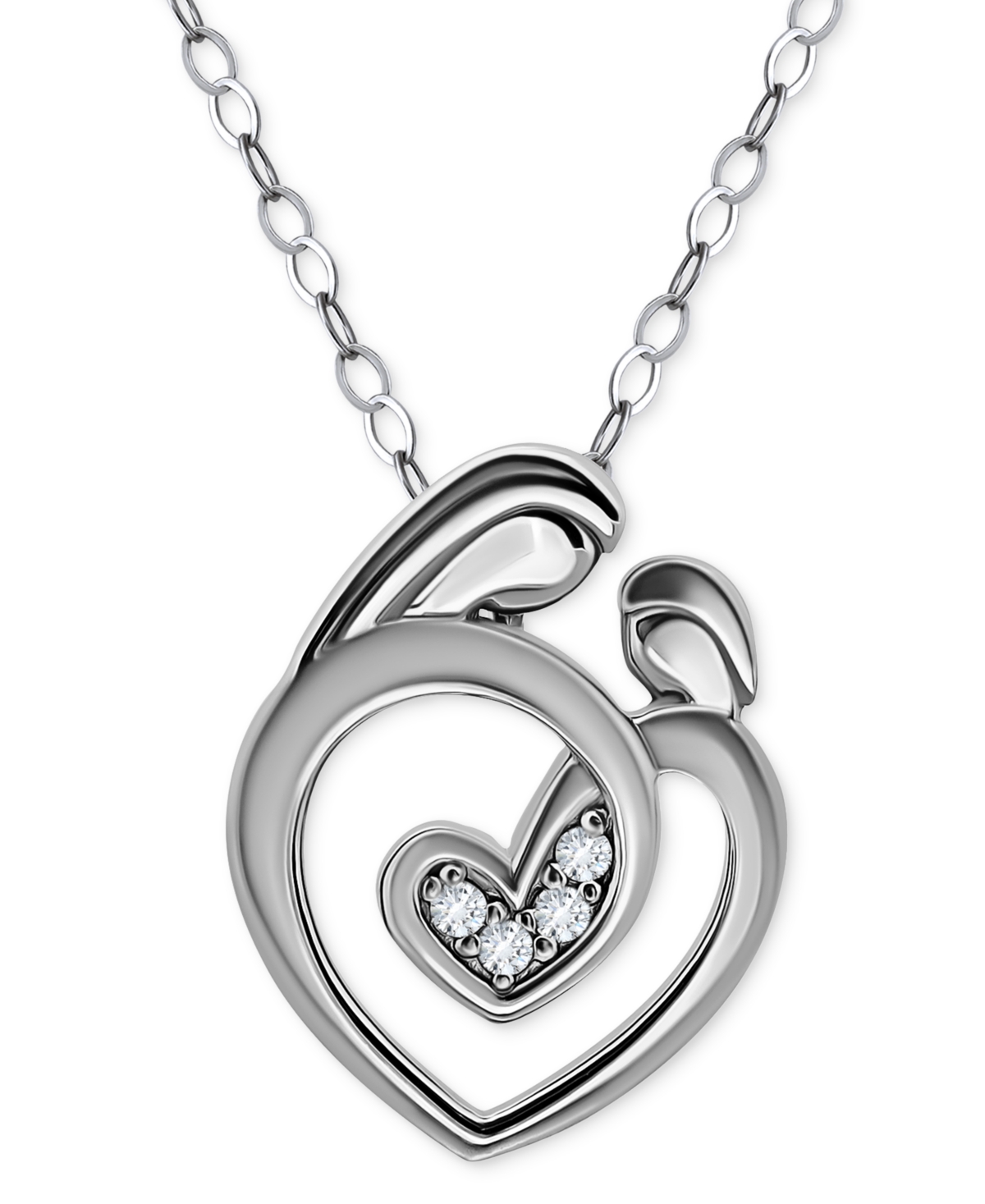 Giani Bernini Cubic Zirconia Mother & Child Pendant Necklace, 16" + 2" Extender, Created For Macy's In Silver