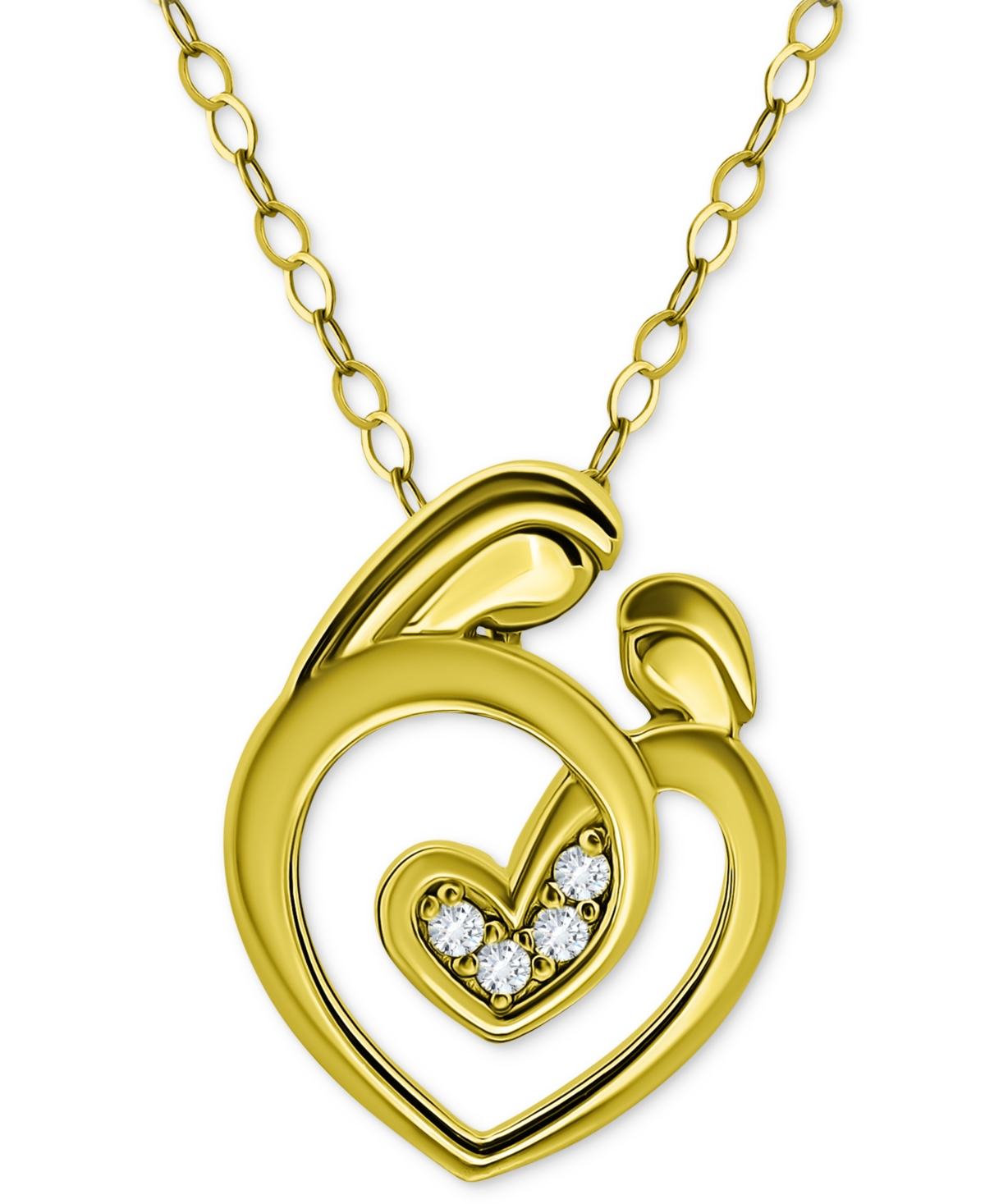 Giani Bernini Cubic Zirconia Mother & Child Pendant Necklace, 16" + 2" Extender, Created For Macy's In Gold