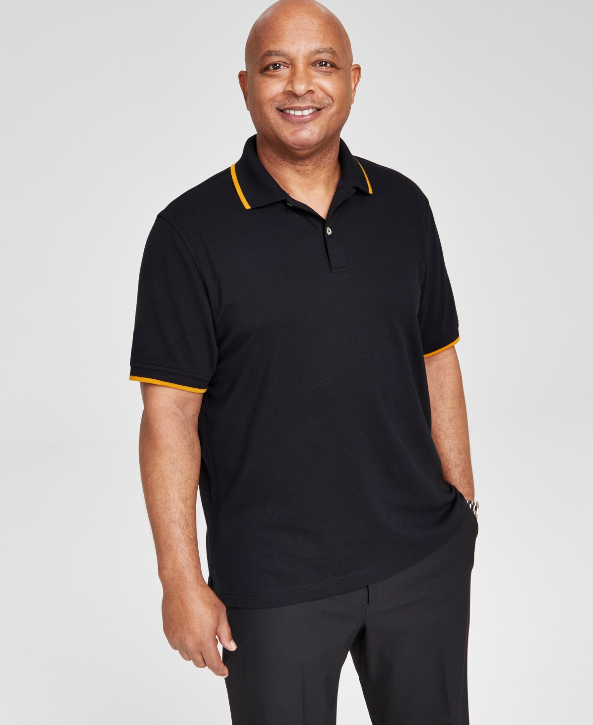 Shop Club Room Men's Regular-fit Tipped Performance Polo Shirt, Created For Macy's In Deep Black
