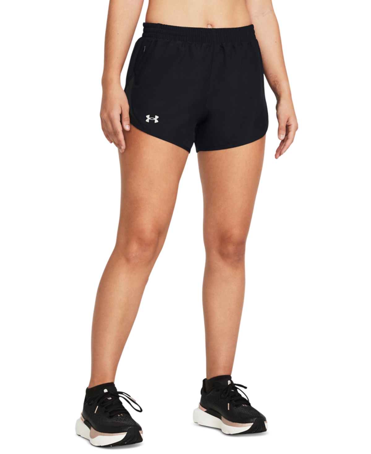 Shop Under Armour Women's Fly By Mesh-panel Running Shorts In Black,black,reflective