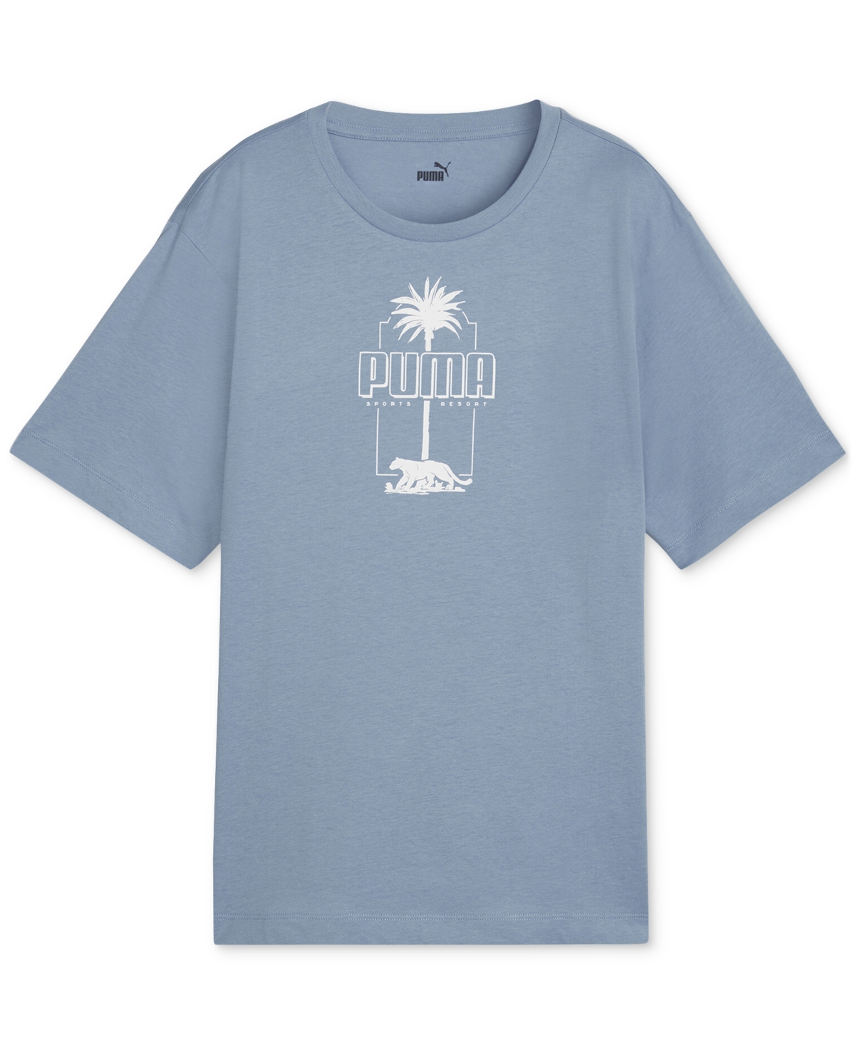 Shop Puma Women's Essentials Palm Resort Graphic T-shirt In Zen Blue
