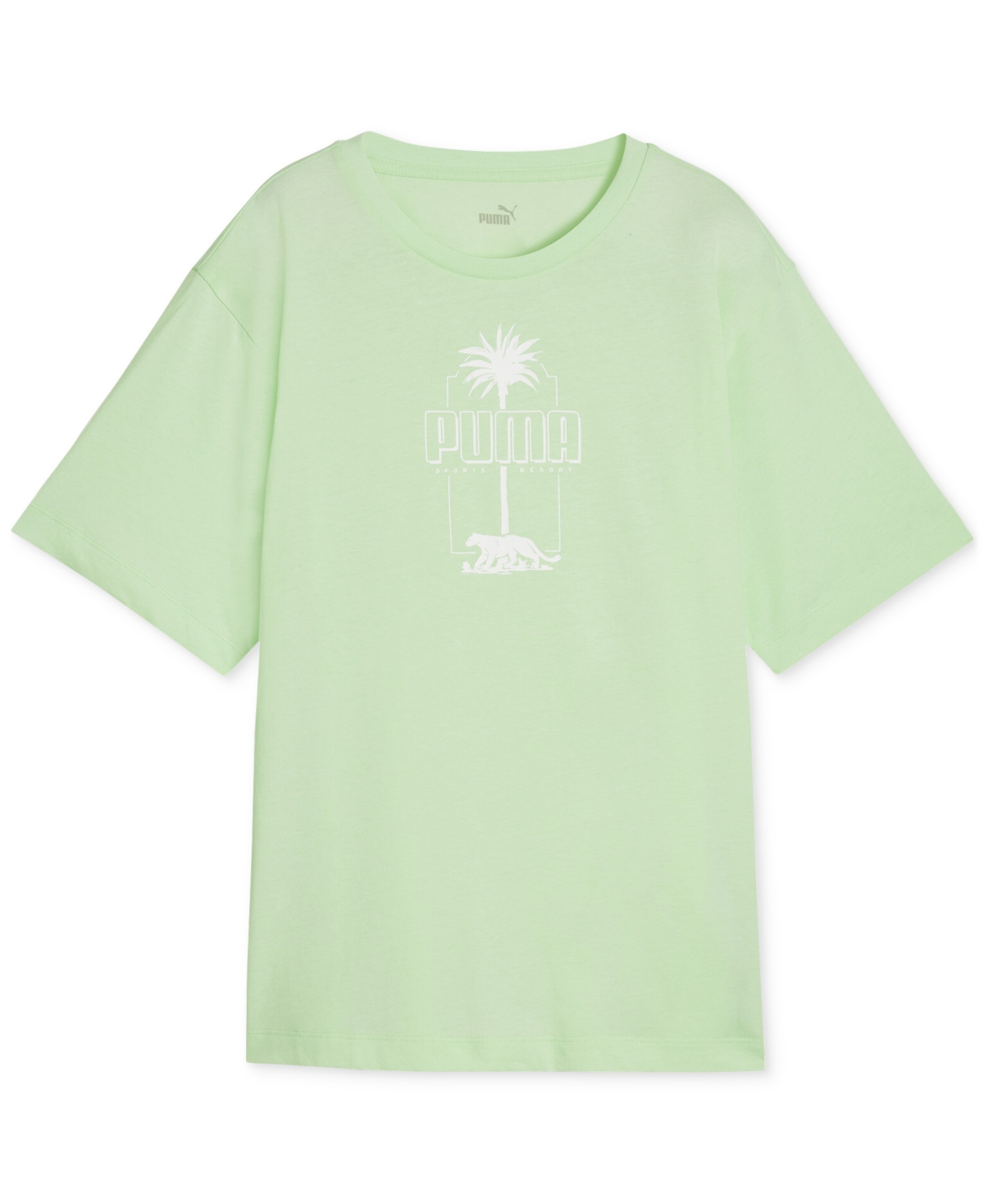 Shop Puma Women's Essentials Palm Resort Graphic T-shirt In Fresh Mint