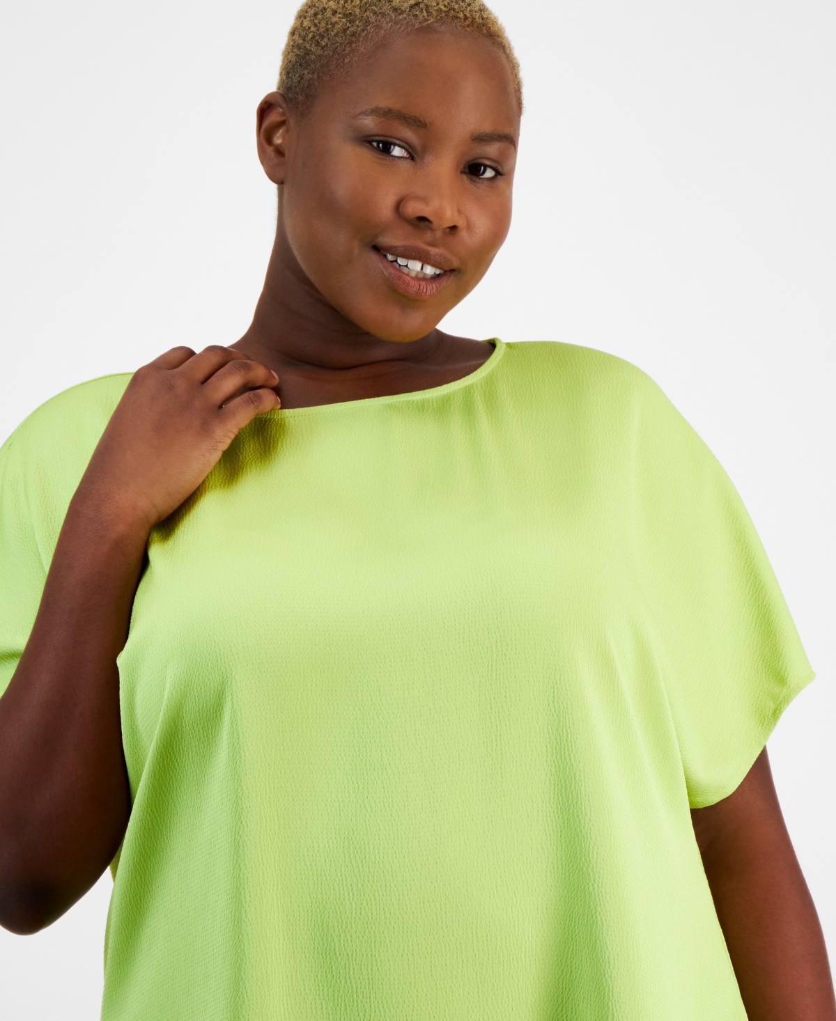 Anne Klein Plus Size Boat-Neck Short-Sleeve Blouse, Created for Macy's