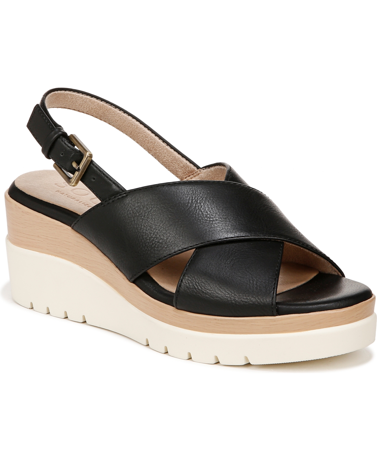 Shop Soul Naturalizer Goodtimes-sling Wedge Sandals In Black Faux Leather