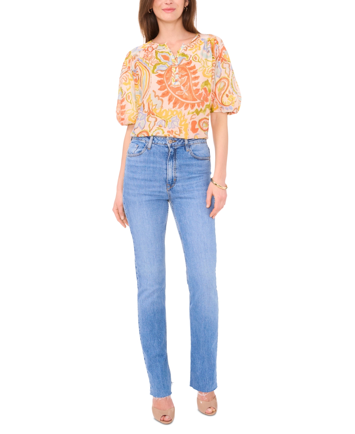 Vince Camuto Women's Printed Puff-Sleeve Top