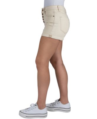Juniors' Exposed-Button High Rise Destructed Shorts