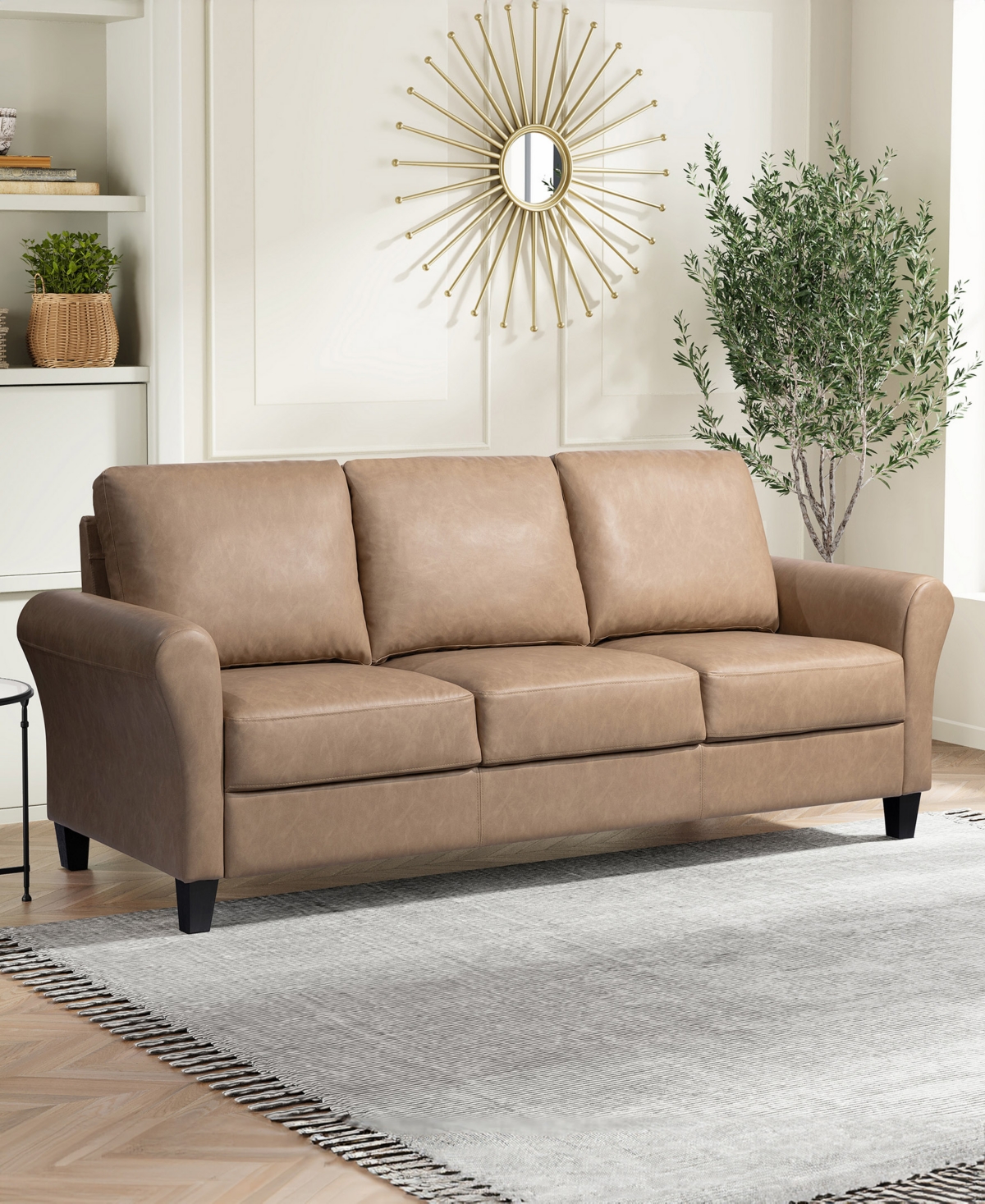 Shop Lifestyle Solutions 80.3" W Faux Leather Wilshire Sofa With Rolled Arms In Brown