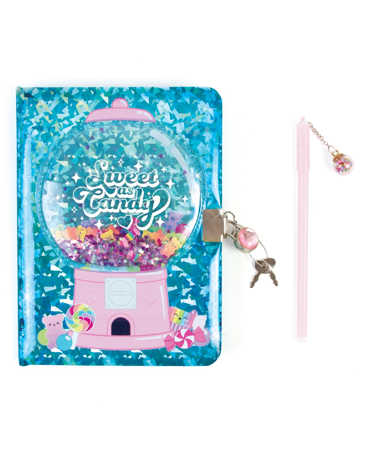 Make It Real Bubble Gum Glitter Locking Journal with Pen