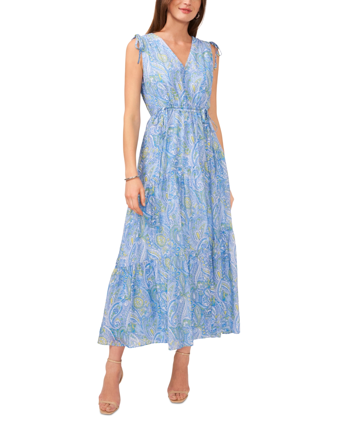 Vince Camuto Women's Printed V-neck Sleeveless Maxi Dress In Airy Blue