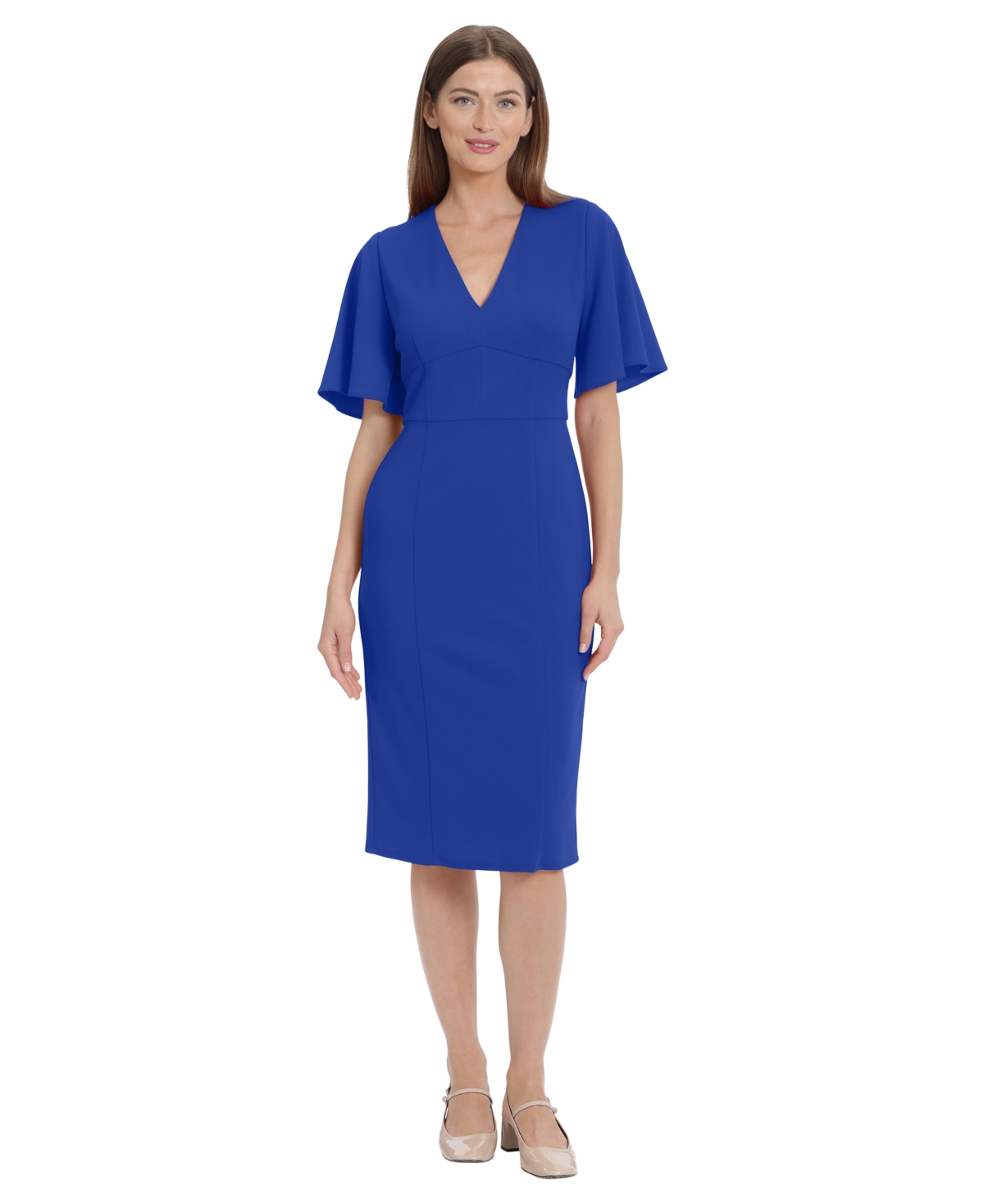 Shop Maggy London Women's Crepe Flutter-sleeve Midi Dress In Retro Blue