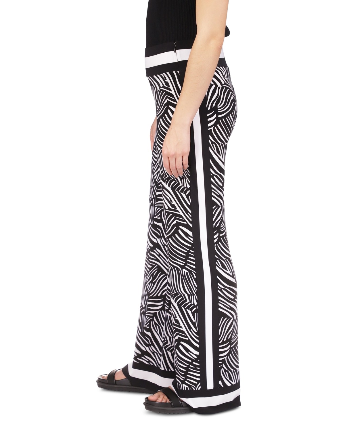 Shop Michael Kors Michael  Petite Zebra-print Border-hem Wide-leg Pants In Black,white