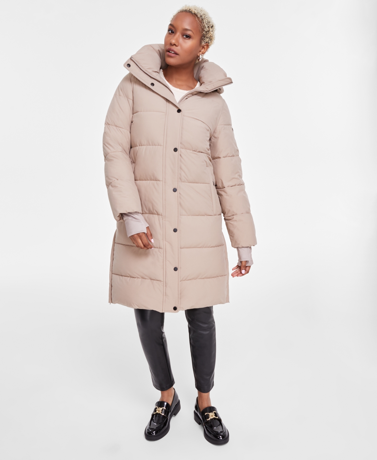 Bcbgmaxazria Women's Hooded Collared Puffer Coat In Matte Latte