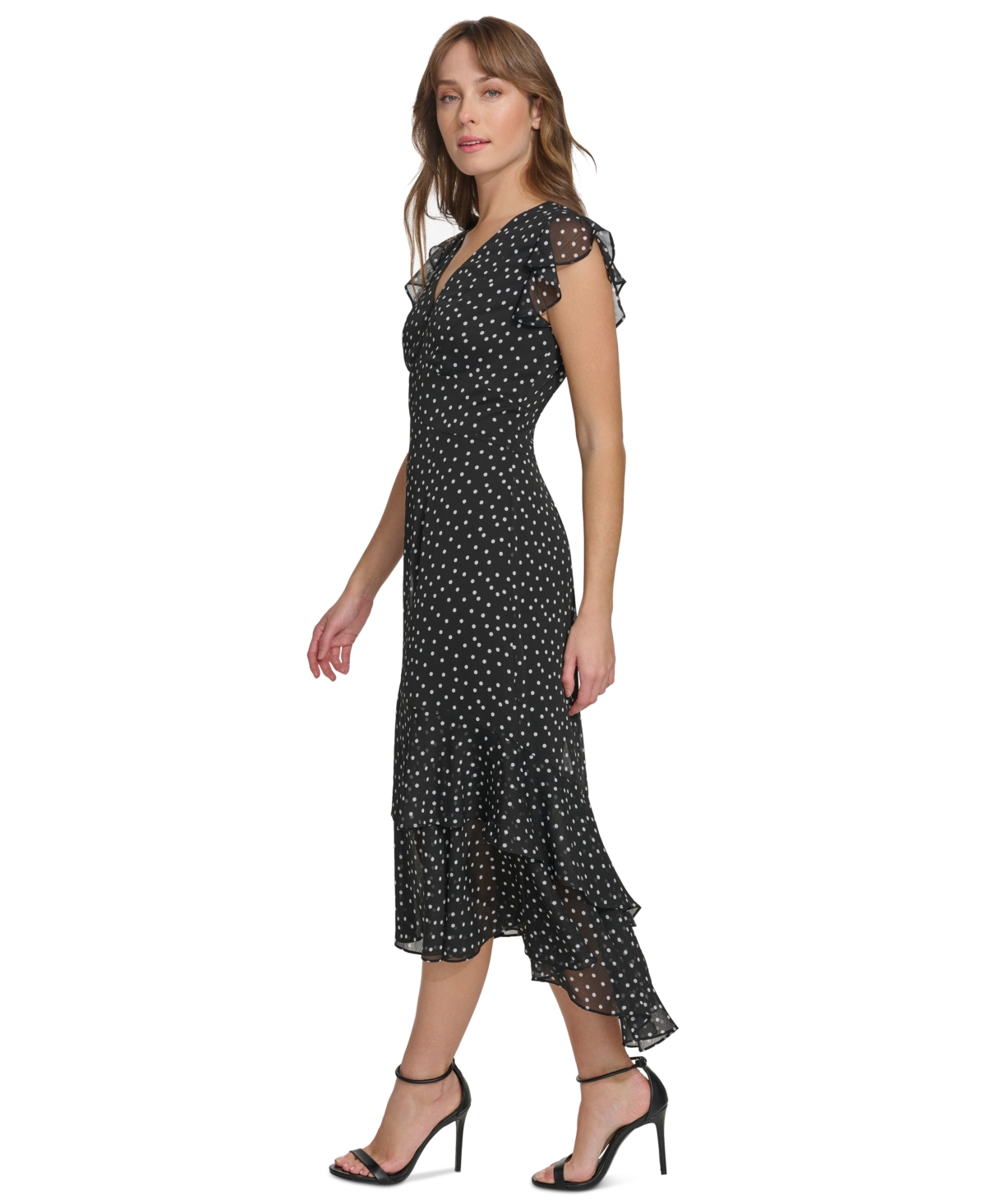 Shop Tommy Hilfiger Women's Polka-dot Ruffled Midi Dress In Blk Ivy