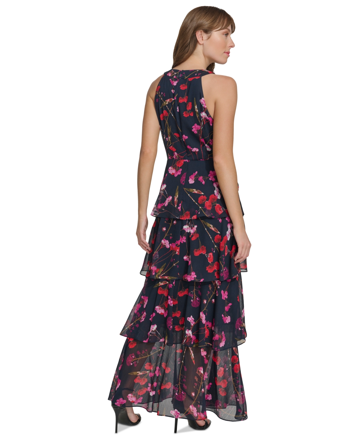 Shop Tommy Hilfiger Women's Floral-print Tiered Maxi Dress In Sky Capt M