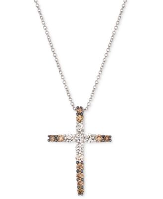 Chocolate Ombr&eacute; Diamond Cross 18" Pendant Necklace (1/2 ct. t.w.) in 14k Gold (Also Available in Rose Gold or White Gold)