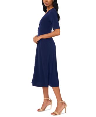 Women's Short-Sleeve Button-Front Midi Dress