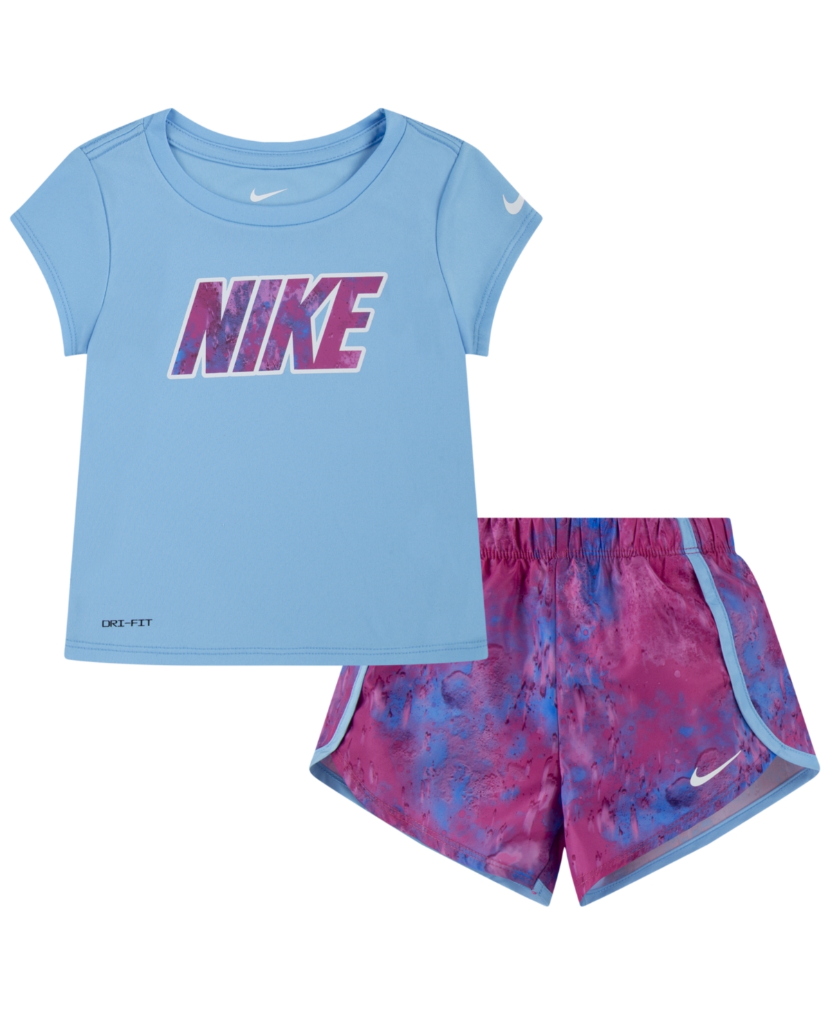 Shop Nike Toddler Girls Dri-fit Short Sleeve Tee And Shorts Set In Playful Pink