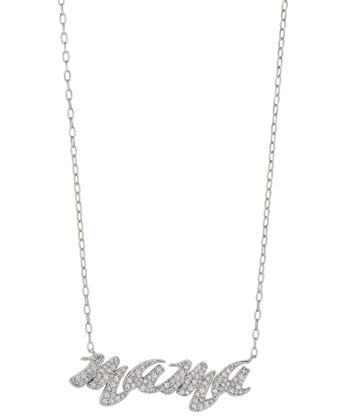 Rhodium-Plated Pave Mama Pendant Necklace, 16" + 2" extender, Created for Macy's - Rhodium