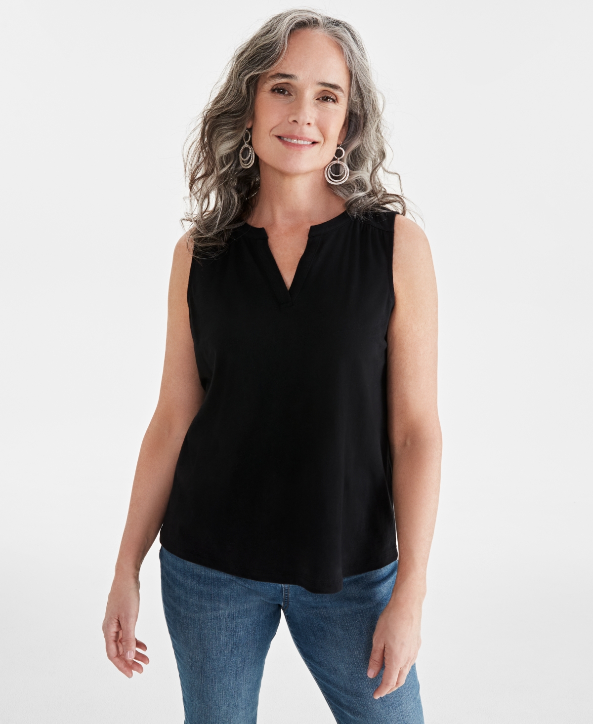 Shop Style & Co Women's Linen-cotton Sleeveless Top, Created For Macy's In Deep Black
