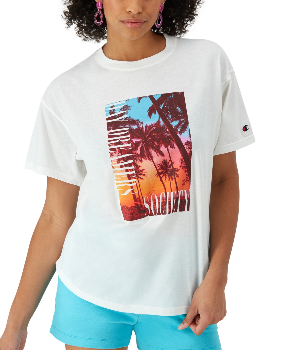 Women's Palm Graphic Oversized T-Shirt - White