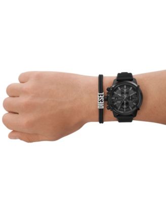 Men's Griffed Chronograph Black Silicone Watch 48mm Gift Set