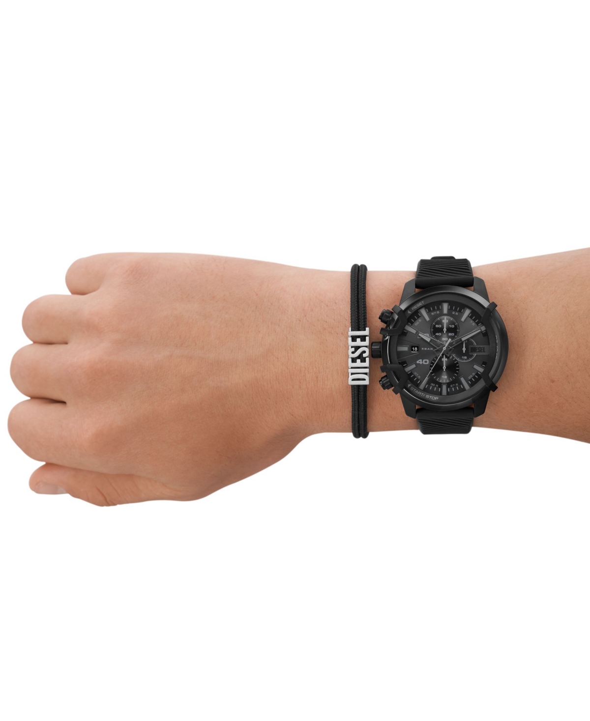 Diesel Men's Griffed ChronographSilicone Watch 48mm Gift Set - Black