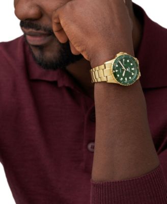 Men's Blue Dive Three-Hand Date Gold-Tone Stainless Steel Watch 42mm