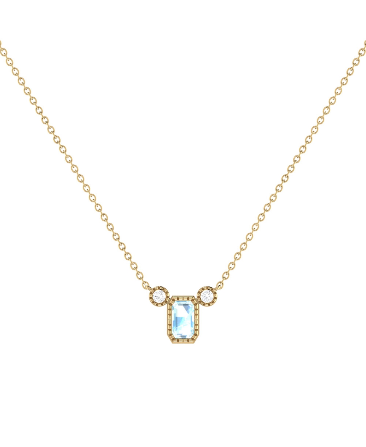 Emerald Cut Aquamarine Gemstone, Natural Diamond 14K Yellow Gold Birthstone Necklace - Yellow