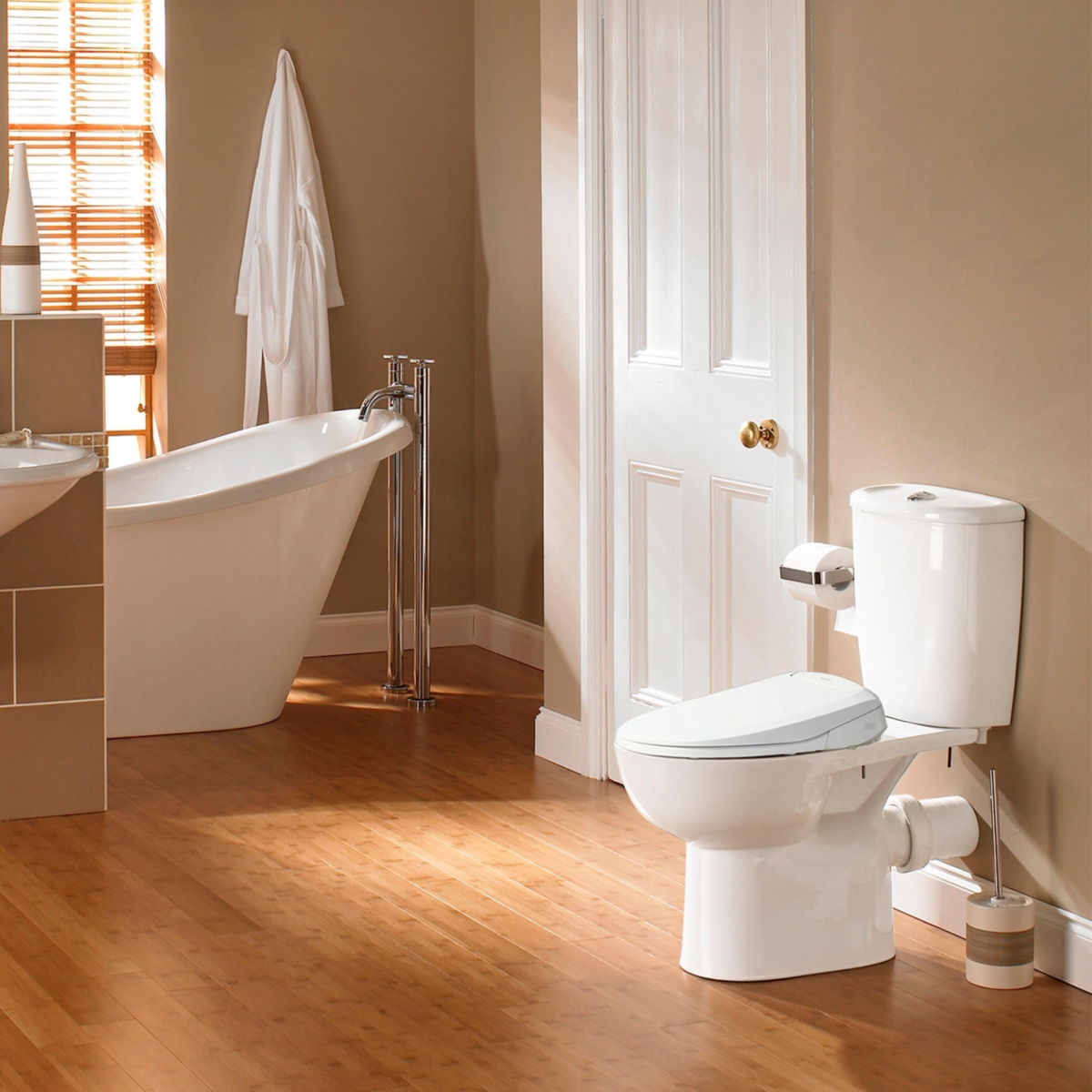SmartBidet Sb-110 Electric Bidet Toilet Seat for Elongated Toilets with Attached Control Panel, Stainless Steel Nozzle, Child Wash & Dry,- Whit